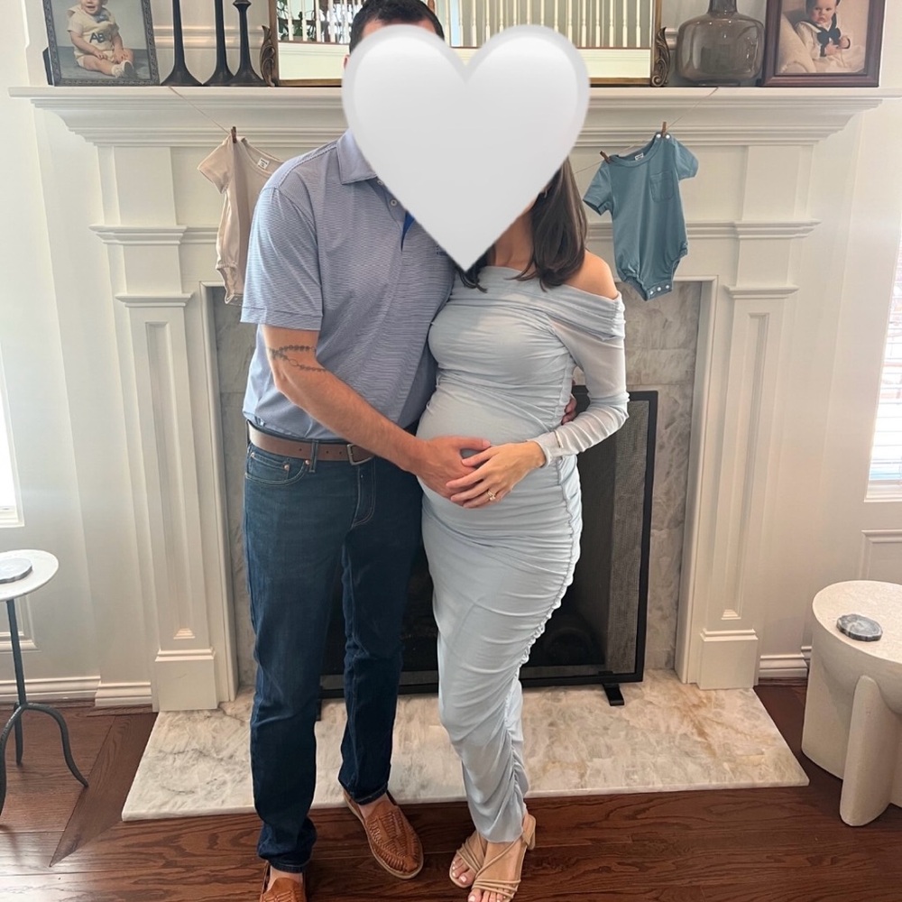 Blue BUMPSUIT Maternity Off the Shoulder Soft Mesh Dress